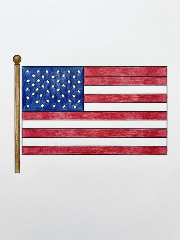 USA coloring page colored in with pencils
