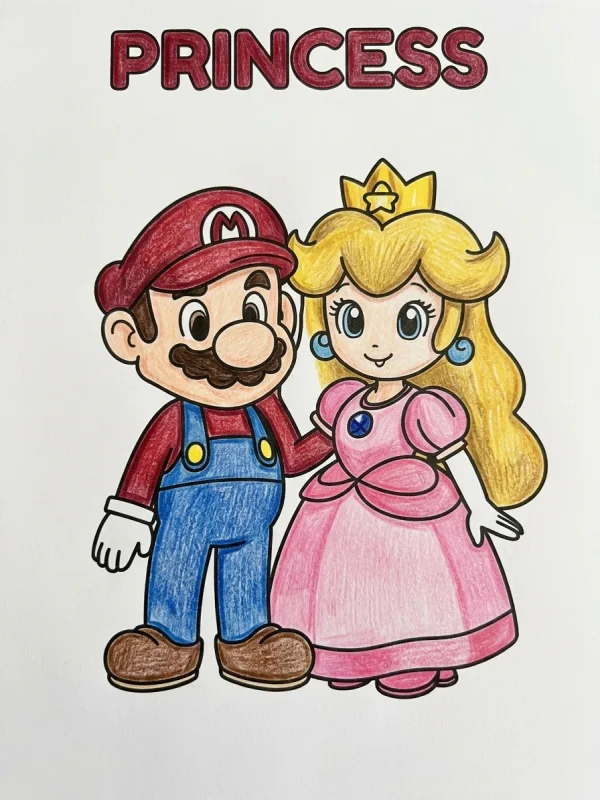 Videogames coloring page colored in with pencils
