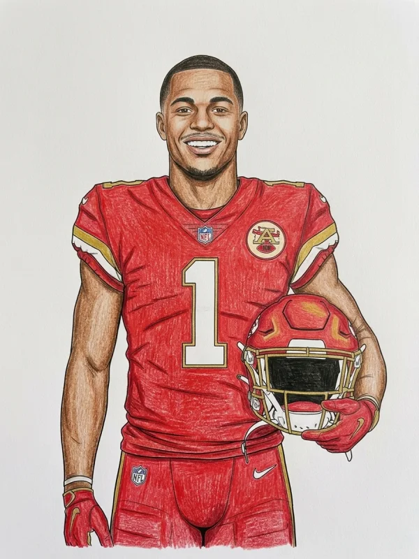 Xavier Worthy coloring page colored in with pencils
